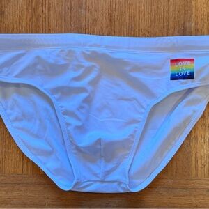 White Swim Briefs with Love is Love Patch